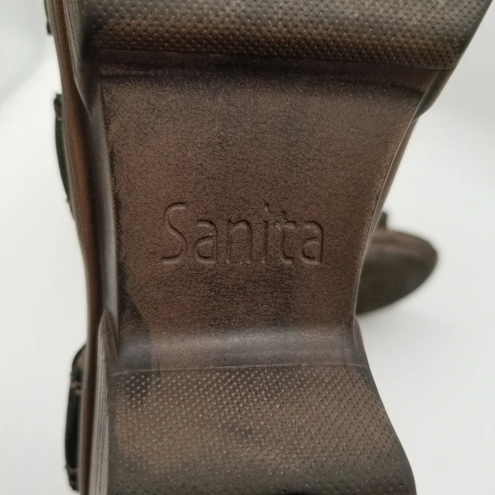 Sanita‎ Womens Black Leather Strappy Wedge Sandals Size 39 US 8.5 Portugal